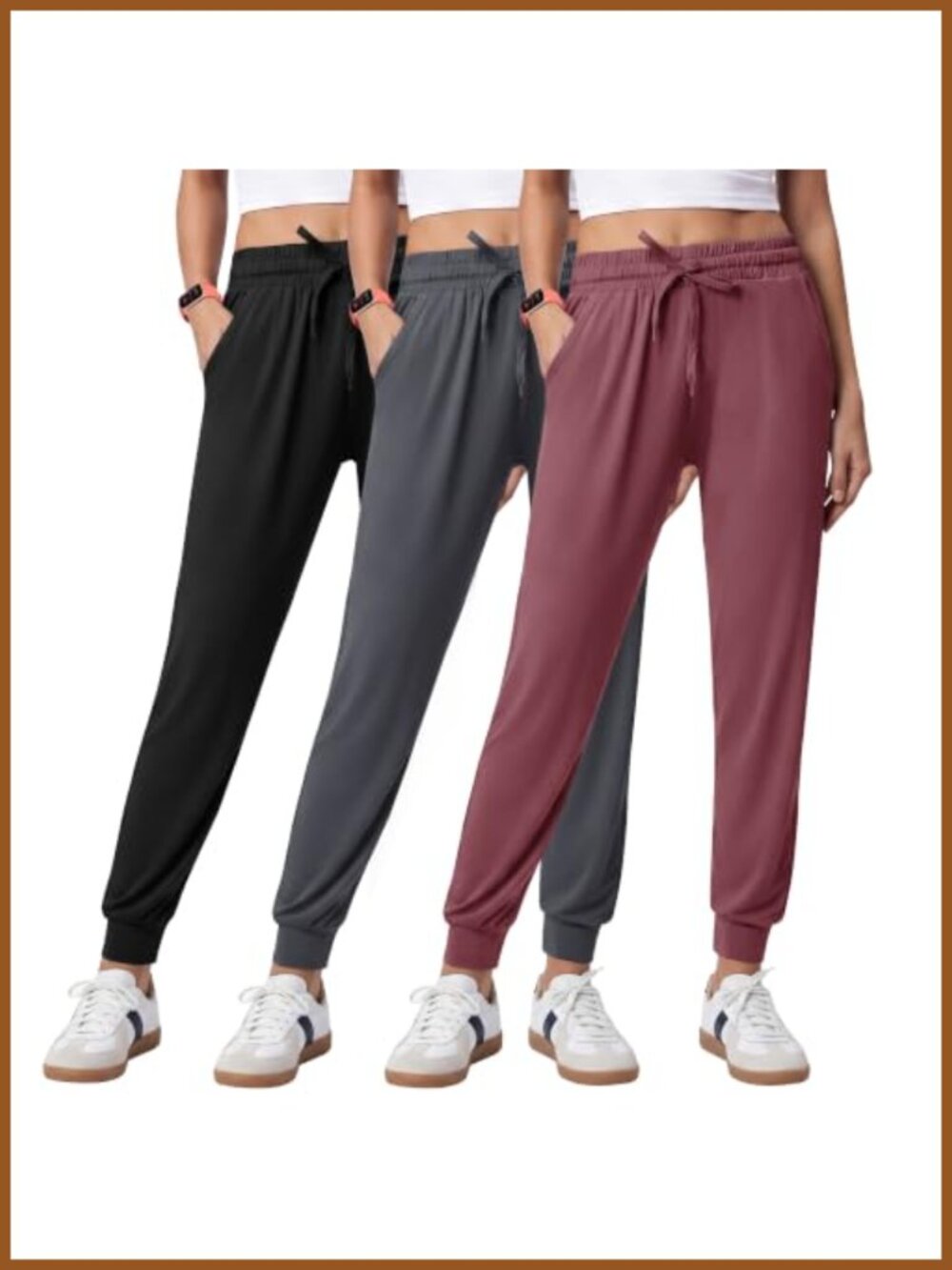 Womens Lightweight Cuffed Joggers Sweatpants Drawstring Pockets 3 Pack